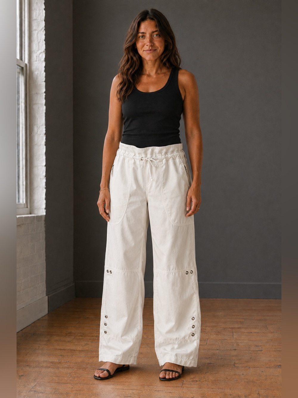 PRADA Cream Wide-Leg Drawstring Cargo Pants